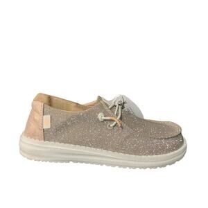 Hey Dude Women's Size 6 Wendy Metallic Sparkle Casual Shoe Rose Gold